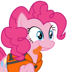 Size: 2122x2259 | Tagged: safe, artist:sketchmcreations, pinkie pie, earth pony, pony, g4, ppov, female, happy, high res, lifejacket, puppy pie, silly, silly pony, simple background, smiling, solo, tongue out, transparent background, vector