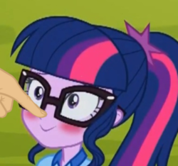 Size: 382x357 | Tagged: safe, edit, edited screencap, screencap, sci-twi, twilight sparkle, equestria girls, g4, my little pony equestria girls: legend of everfree, blushing, boop, boop edit, cute, female, solo, twiabetes