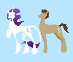 Size: 1364x1156 | Tagged: safe, artist:the-mad-pumpkin, doctor whooves, rarity, time turner, classical unicorn, pony, g4, female, horn, leonine tail, male, ship:rariwhooves, shipping, small head, stallion, straight, unshorn fetlocks