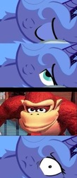 Size: 382x873 | Tagged: safe, princess luna, pony, g4, bed meme, donkey kong, donkey kong country, expand dong, exploitable meme, meme, morning after, shocked, sleeping, waking up