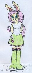 Size: 859x1927 | Tagged: safe, artist:jose-ramiro, fluttershy, rabbit, anthro, g4, bunnified, bunnyshy, clothes, equestria girls outfit, female, skirt, solo, species swap