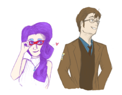 Size: 1466x1136 | Tagged: safe, artist:the-mad-pumpkin, doctor whooves, rarity, time turner, human, g4, david tennant, doctor who, female, glasses, humanized, male, rariwhooves, shipping, straight, tenth doctor, the doctor