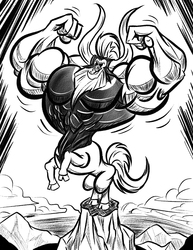 Size: 1275x1650 | Tagged: safe, artist:atmanryu, lord tirek, centaur, g4, flexing, leg day, male, monochrome, muscles, overdeveloped muscles, solo