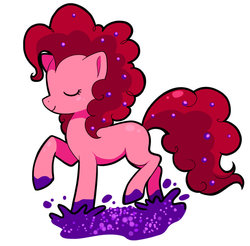 Size: 900x885 | Tagged: safe, artist:jacky-bunny, pinkie pie, earth pony, pony, g4, berry, cute, diapinkes, eyes closed, female, grape stomping, mare, messy, missing cutie mark, profile, simple background, solo, stomping, white background