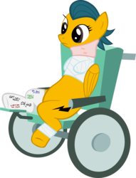 Size: 1024x1340 | Tagged: safe, artist:nursey, derpibooru exclusive, oc, oc only, oc:piper, amputee, bandage, cast, hospital, neck brace, solo, wheelchair