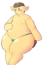 Size: 522x787 | Tagged: safe, artist:cottoncloudy, oc, oc only, oc:buttercake, bhm, chubby, crotch bulge, fat, male, solo, thighs