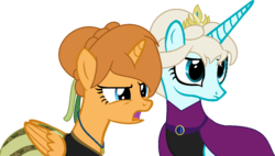 Size: 1221x693 | Tagged: safe, artist:littlecloudie, alicorn, pony, anna, clothes, dress, elsa, female, frozen (movie), jewelry, mare, ponified, regalia, siblings, sisters