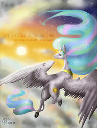 Size: 3072x4052 | Tagged: dead source, safe, artist:nifka22-02, princess celestia, classical unicorn, horse, pony, g4, cloven hooves, female, horn, leonine tail, solo, unshorn fetlocks