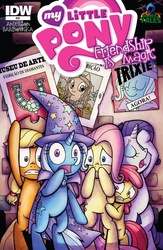 Size: 1041x1600 | Tagged: safe, idw, apple bloom, applejack, fluttershy, rarity, trixie, pony, unicorn, g4, comic cover, female, mare, portuguese