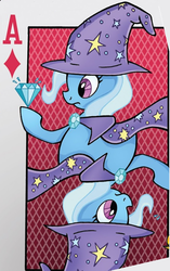 Size: 438x696 | Tagged: safe, artist:billforster, idw, trixie, pony, unicorn, g4, ace of diamonds, card, cover art, cropped, diamond, female, mare, playing card, solo