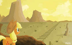 Size: 1920x1200 | Tagged: safe, artist:2074, applejack, g4, female, railroad, scenery, solo, train tracks