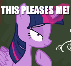 Size: 454x422 | Tagged: safe, edit, edited screencap, screencap, twilight sparkle, alicorn, pony, g4, ppov, female, image macro, meme, smirk, solo, this pleases meme, twilight sparkle (alicorn)