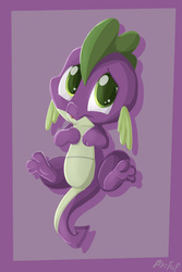 Size: 667x1000 | Tagged: safe, artist:fuf, spike, dragon, g4, baby, baby dragon, cute, feet, green eyes, looking at you, male, on back, signature, simple background, solo, spikabetes