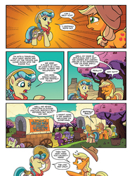 Size: 720x960 | Tagged: safe, artist:tony fleecs, idw, official comic, applejack, calamity mane, earth pony, pony, friends forever #33, g4, my little pony: friends forever, spoiler:comic, braid, cherry, cherry blossoms, cherry tree, comic, cowboy hat, female, flower, flower blossom, food, hat, mare, preview, tree