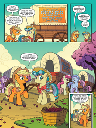 Size: 720x960 | Tagged: safe, artist:tony fleecs, idw, official comic, applejack, calamity mane, earth pony, pony, friends forever #33, g4, my little pony: friends forever, spoiler:comic, braid, cherry, cherry blossoms, cherry tree, comic, cowboy hat, female, flower, flower blossom, food, hat, mare, preview, tree, wagon