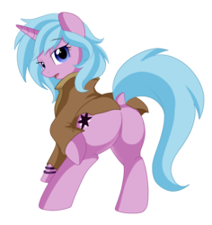 Size: 2398x2542 | Tagged: safe, artist:pridark, oc, oc only, oc:safiya, pony, unicorn, butt, clothes, commission, female, high res, looking at you, plot, rear view, simple background, solo, transparent background