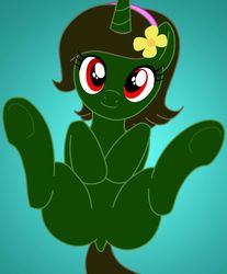 Size: 1059x1280 | Tagged: safe, oc, oc only, oc:nahuelina, plant pony, pony, featureless crotch, female, happy, looking at you, mare, plant, simple background, smiling, solo