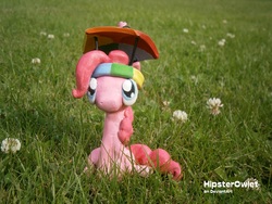 Size: 4288x3216 | Tagged: safe, artist:hipsterowlet, pinkie pie, g4, clay, craft, grass, hat, irl, photo, sculpture, solo, traditional art, umbrella hat