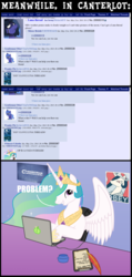 Size: 800x1675 | Tagged: safe, artist:equestria-election, artist:scramjet747, princess celestia, princess luna, g4, checklist, clipboard, comic, computer, crown, crying, cutie mark, dialogue, equestrian innovations, female, filly, hope poster, horseshoes, imageboard, jewelry, laptop computer, macbook, obey, ponychan, ponychan screencap, poster, problem, profit, propaganda, quill, regalia, shepard fairey, solo, spread wings, trollestia, tyrant celestia, woona, younger