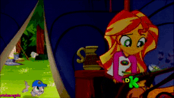 Size: 600x338 | Tagged: safe, screencap, sunset shimmer, equestria girls, g4, my little pony equestria girls: legend of everfree, animated, cute, discovery kids, female, flashlight (object), gif, making faces with a flashlight, shimmerbetes