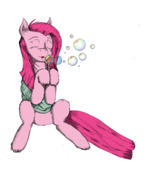 Size: 1057x1288 | Tagged: safe, artist:dreamingnoctis, pinkie pie, earth pony, pony, ask asylum twilight, g4, bubble, bubble blower, clothes, female, hospital gown, pinkamena diane pie, simple background, solo, white background