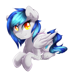 Size: 921x969 | Tagged: safe, artist:agletka, oc, oc only, oc:coldfire, pegasus, pony, cute, fangs, sitting, smiling, solo