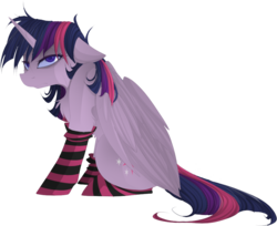 Size: 906x740 | Tagged: safe, artist:mrgdog, twilight sparkle, alicorn, pony, g4, clothes, female, floppy ears, simple background, sitting, socks, solo, striped socks, tired, transparent background, twilight sparkle (alicorn)