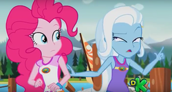 Size: 1128x604 | Tagged: safe, screencap, pinkie pie, trixie, equestria girls, g4, my little pony equestria girls: legend of everfree, discovery kids, faic