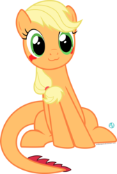 Size: 2000x2972 | Tagged: safe, artist:arifproject, applejack, monster pony, original species, tatzlpony, g4, :3, cute, female, high res, meme, sitting catface meme, solo, species swap, tatzlbetes, tatzljack