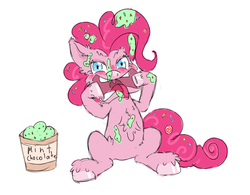 Size: 909x710 | Tagged: safe, artist:petea-copine, pinkie pie, pony, g4, blushing, female, food, ice cream, messy, messy eating, ponk, silly, silly face, silly pony, solo, tongue out