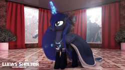 Size: 1920x1080 | Tagged: safe, artist:thelunagames, princess luna, g4, 3d, clothes, dress, female, magic, socks, solo, telekinesis