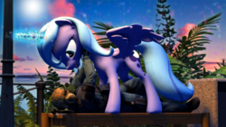 Size: 1920x1080 | Tagged: safe, artist:thelunagames, princess luna, human, g4, 3d, incoming hug, magic, nose wrinkle, s1 luna, soldier, spread wings