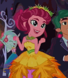 Size: 408x468 | Tagged: safe, screencap, gloriosa daisy, lyra heartstrings, timber spruce, equestria girls, g4, legend of everfree, animated, crystal gala, cute, daisybetes, dancing, female, gif, male, solo focus