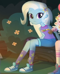 Size: 617x752 | Tagged: safe, screencap, pinkie pie, trixie, equestria girls, g4, my little pony equestria girls: legend of everfree, clothes, converse, cropped, cute, diatrixes, legs, looking at you, shoes, sneakers, solo focus