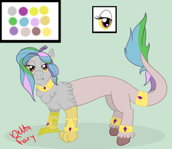 Size: 1080x936 | Tagged: safe, artist:deltafairy, oc, oc only, draconequus, hybrid, original species, adoptable, commission, customized toy, interspecies offspring, offspring, parent:discord, parent:princess celestia, parents:dislestia, reference sheet, solo