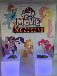 Size: 1536x2048 | Tagged: safe, idw, applejack, fluttershy, pinkie pie, rainbow dash, rarity, twilight sparkle, alicorn, pony, g4, my little pony: the movie, 2016, comic, countdown, cutie mark, guardians of harmony, hype, irl, mane six, movie, my little pony logo, nycc 2016, photo, twilight sparkle (alicorn)