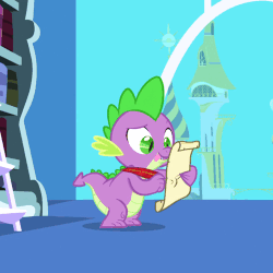 Size: 500x500 | Tagged: safe, screencap, spike, dragon, friendship is magic, g4, animated, feather, gif, letter, library, male, quill, scroll, solo, spike's love letters, tongue out, twilight's canterlot home, window, writing