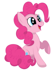 Size: 1936x2592 | Tagged: safe, artist:squipycheetah, pinkie pie, earth pony, pony, g4, cute, diapinkes, female, happy, mare, open mouth, raised hoof, shading, simple background, sitting, smiling, solo, transparent background, vector