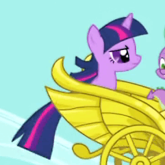 Size: 241x241 | Tagged: safe, screencap, spike, twilight sparkle, friendship is magic, g4, animated, chariot, cloud, flying, gif, grumpy, grumpy twilight, sky, solo focus, talking