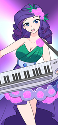 Size: 890x1920 | Tagged: safe, artist:jonfawkes, rarity, human, equestria girls, g4, my little pony equestria girls: legend of everfree, 45 minute art challenge, clothes, crystal gala, crystal gala dress, dress, female, humanized, keytar, looking at you, musical instrument, open mouth, solo