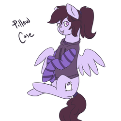 Size: 1000x1000 | Tagged: safe, artist:liefsong, oc, oc only, oc:pillow case, pegasus, pony, clothes, cute, hoodie, ponytail, scrunchie, socks, striped socks, tongue out