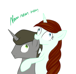 Size: 1024x990 | Tagged: safe, artist:happyksu, oc, oc only, pony, duo, ear bite, nom