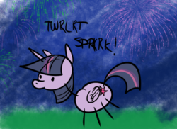 Size: 681x496 | Tagged: safe, artist:pencils, twilight sparkle, alicorn, pony, g4, female, fireworks, solo, stylistic suck, twalot spakl, twilight sparkle (alicorn)