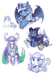 Size: 1280x1810 | Tagged: safe, artist:mscootaloo, trixie, bat pony, elf, ghost, anthro, g4, demon hunter, flying broomstick, race swap, sketch, sketch dump, warcraft, world of warcraft