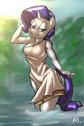 Size: 2000x3000 | Tagged: safe, artist:bluecoffeedog, rarity, anthro, g4, clothes, dress, female, high res, muscles, ripped rarity, solo