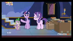 Size: 1920x1080 | Tagged: safe, screencap, spike, starlight glimmer, twilight sparkle, alicorn, pony, g4, to where and back again, book, tiny pop, twilight sparkle (alicorn)