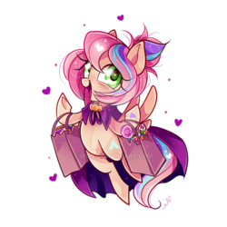 Size: 800x800 | Tagged: safe, artist:ipun, oc, oc only, oc:sweet skies, bag, heart, heart eyes, nightmare night, simple background, solo, transparent background, watermark, wingding eyes
