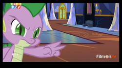 Size: 1920x1080 | Tagged: safe, screencap, spike, changeling, g4, to where and back again, disguise, i'm watching you, male, solo, tiny pop, twilight's castle