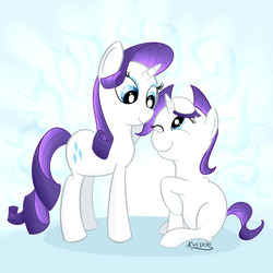 Size: 2000x2000 | Tagged: safe, artist:cheshiresdesires, rarity, g4, filly, self ponidox, time paradox