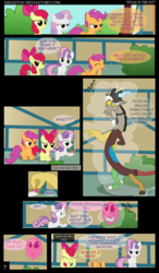 Size: 2100x3600 | Tagged: safe, artist:diegotan, apple bloom, discord, scootaloo, sweetie belle, g4, cutie mark crusaders, elements of harmony